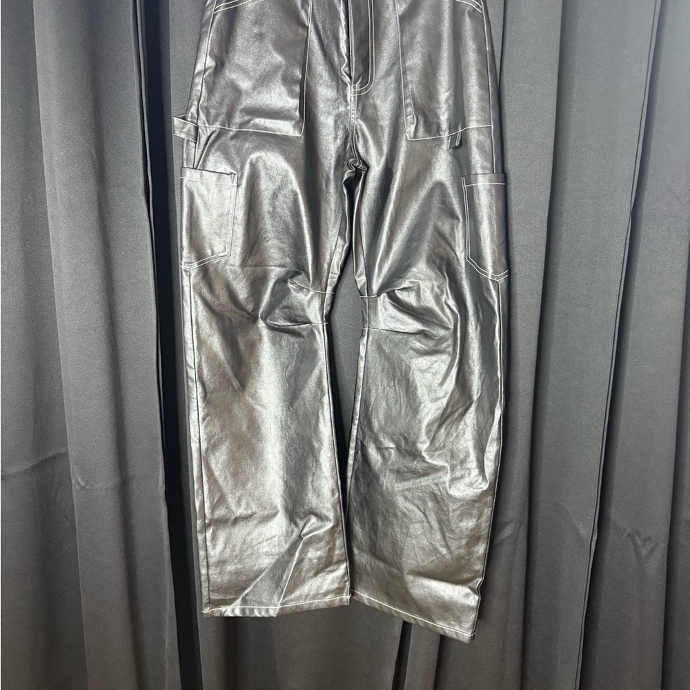 Lioness Black faux leather wide leg pants